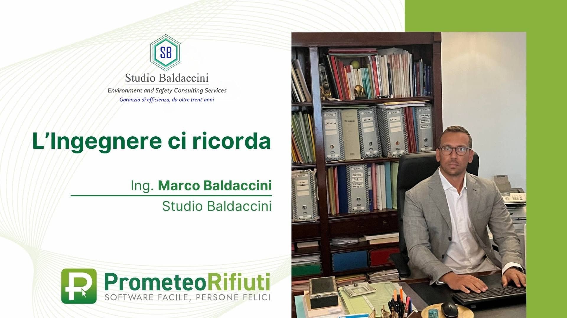 ing. marco baldaccini in studio. copertina con logo studio baldaccini e logo prometeo